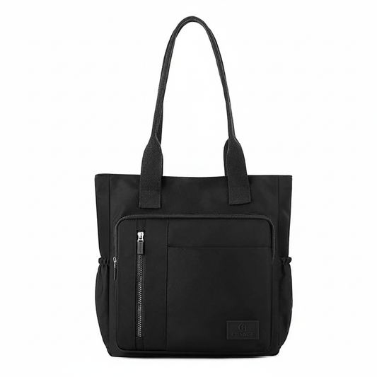 Black tote bag with CHANCE logo