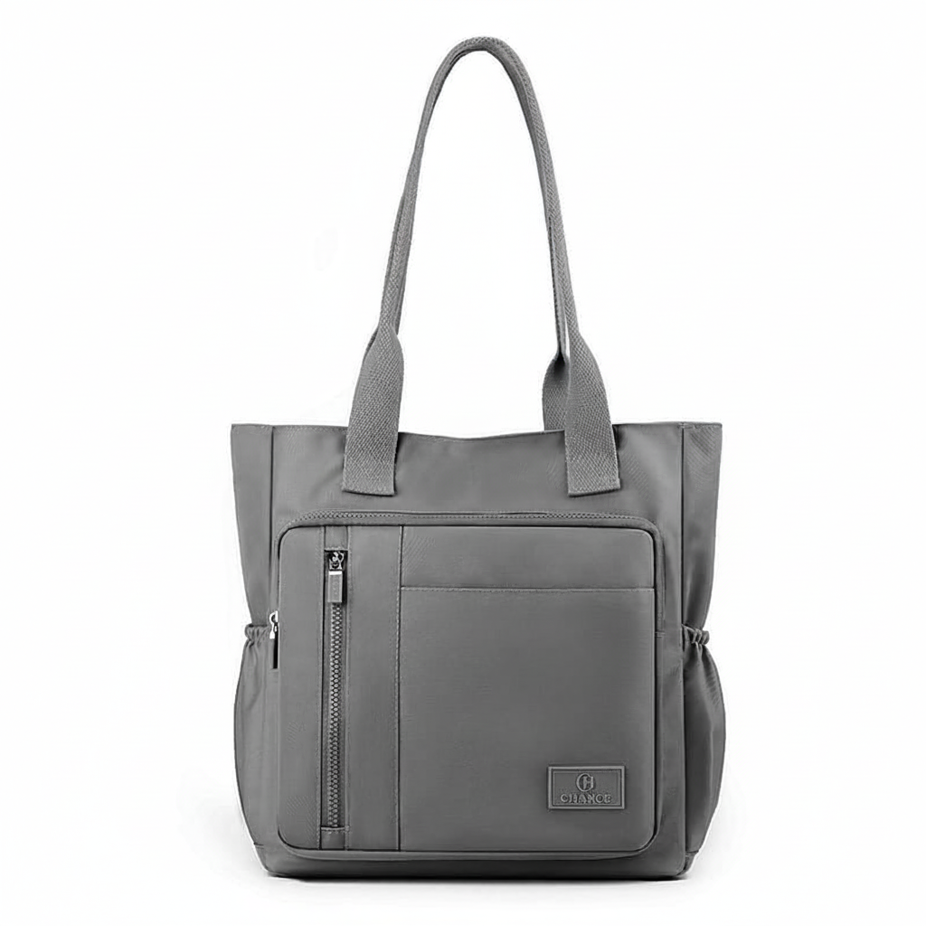 Gray tote bag with accurate CHANCE logo